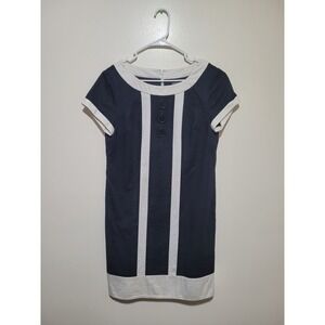 Ann Taylor Sheath Dress Womens 8 Navy Blue White Colorblock Nautical